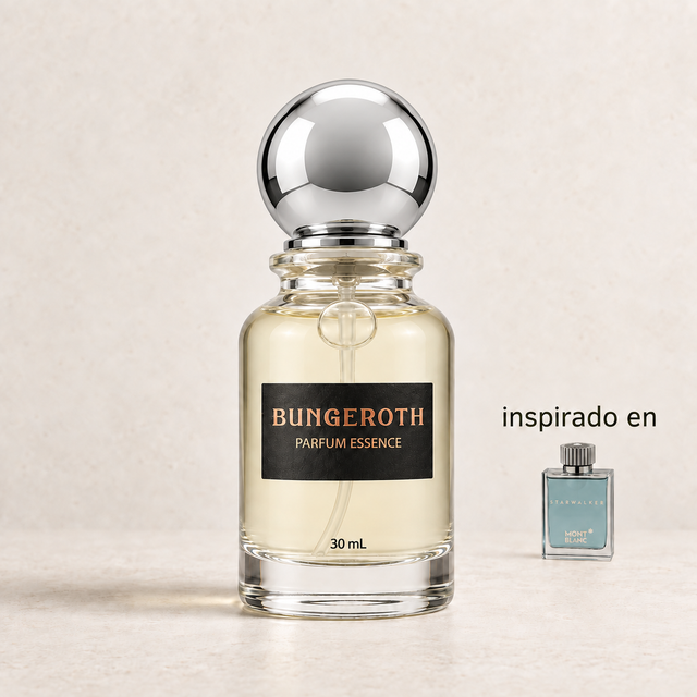 Paseo Estelar(Inspirado en Mont Blanc Starwalker Men) — envase Bungeroth 30 mL sobre piedra clara
