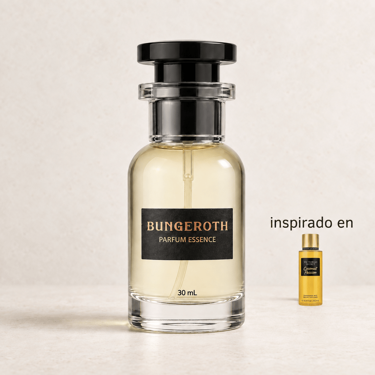 Pasión Tropical(Inspirado en Victoria Secret Coconut Passion Dama) — envase Bungeroth 30 mL sobre piedra clara