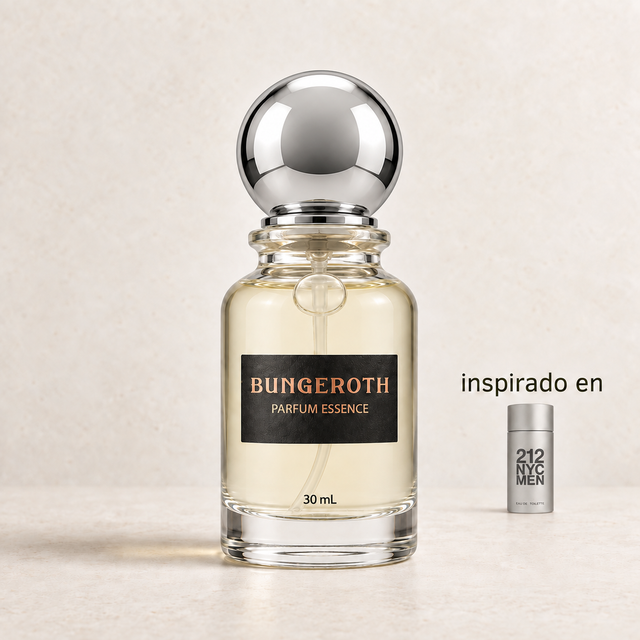 Pulso Urbano(Inspirado Ch 212 Nyc men) — envase Bungeroth 30 mL sobre piedra clara