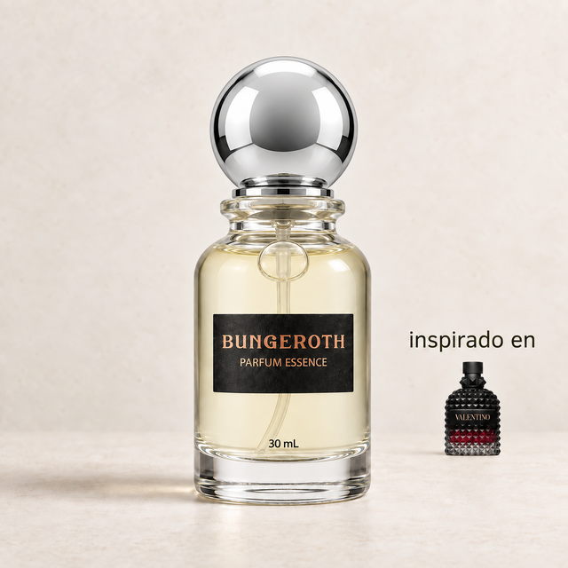 Roma Vibe (Inspirado en Valentino Born in Roma) — envase Bungeroth 30 mL sobre piedra clara