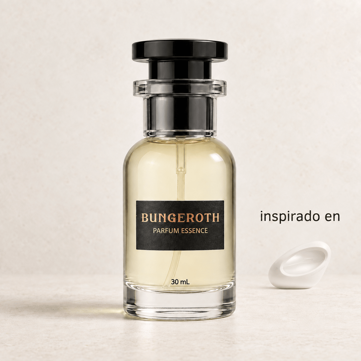 Sweet Aura (Inspirado en Mod Vanilla de Ariana Grande) — envase Bungeroth 30 mL sobre piedra clara