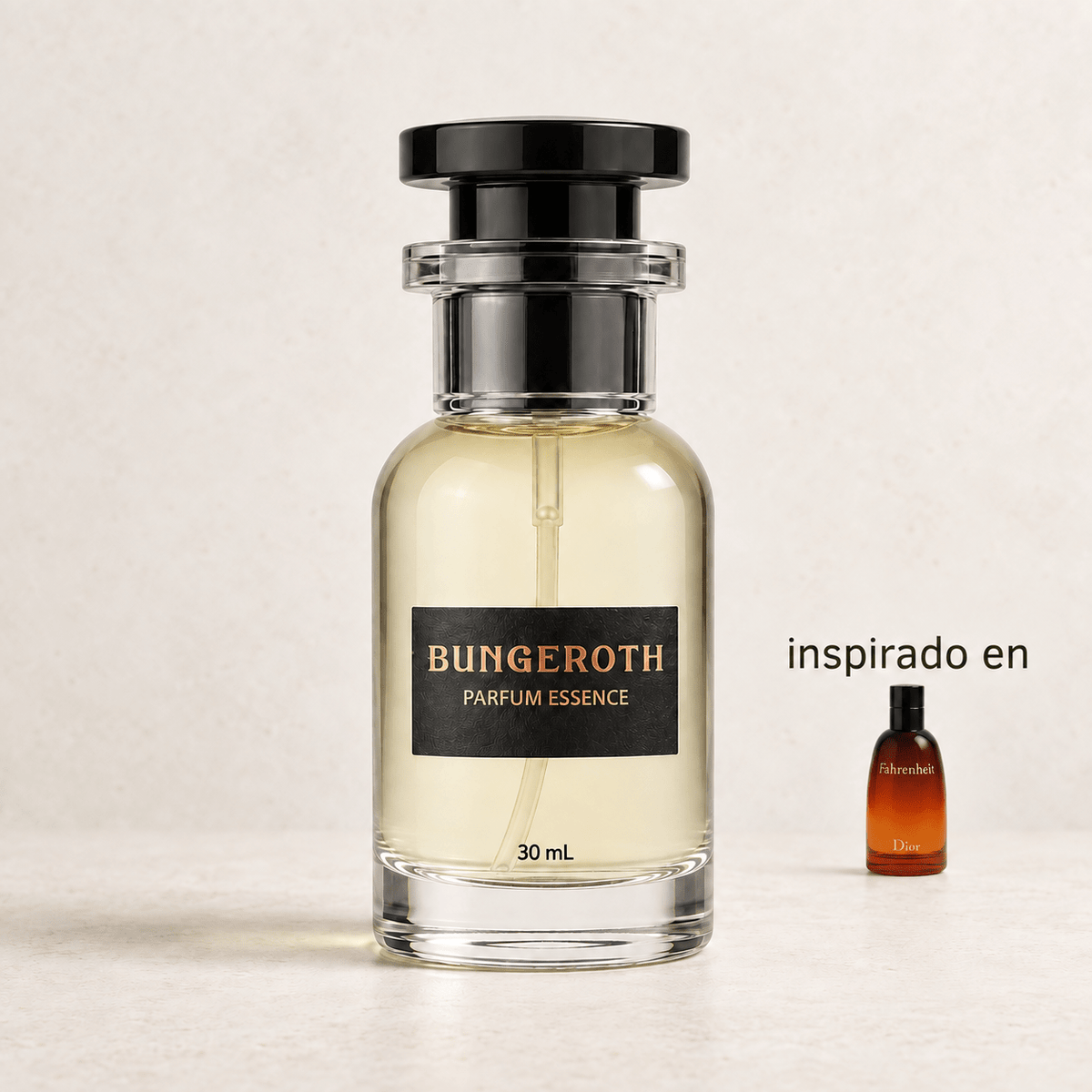 Termal Ardiente(Inspirado en Christian Dior Fahrenheit Men) — envase Bungeroth 30 mL sobre piedra clara