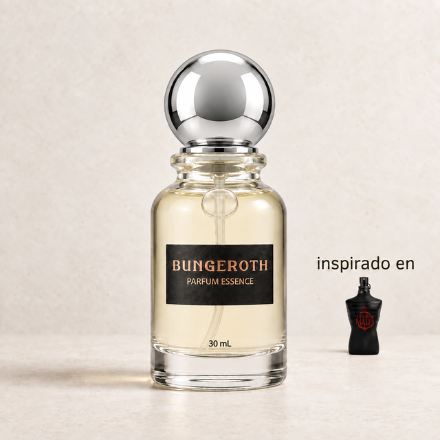 Ultra Instinto(Inspirado Jean Paul Ultra Male Men) — envase Bungeroth 30 mL sobre piedra clara
