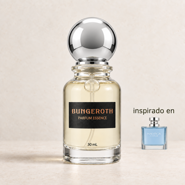 Viaje Marino(Inspirado Náutica Voyage men) — envase Bungeroth 30 mL sobre piedra clara