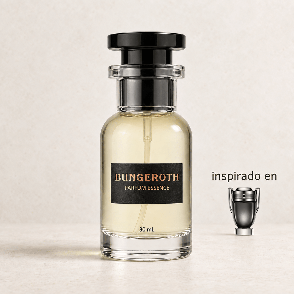 Victoria Absoluta (Paco Rabanne Invictus Intense men) — envase Bungeroth 30 mL sobre piedra clara