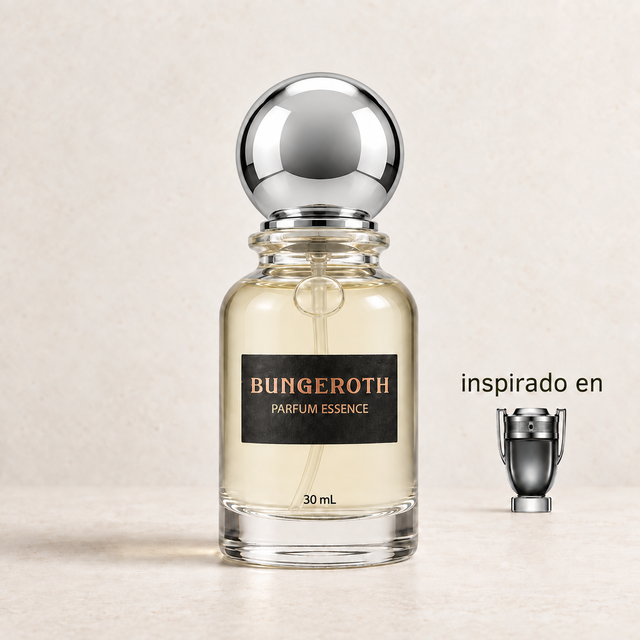 Victoria Absoluta (Paco Rabanne Invictus Intense men) — envase Bungeroth 30 mL sobre piedra clara