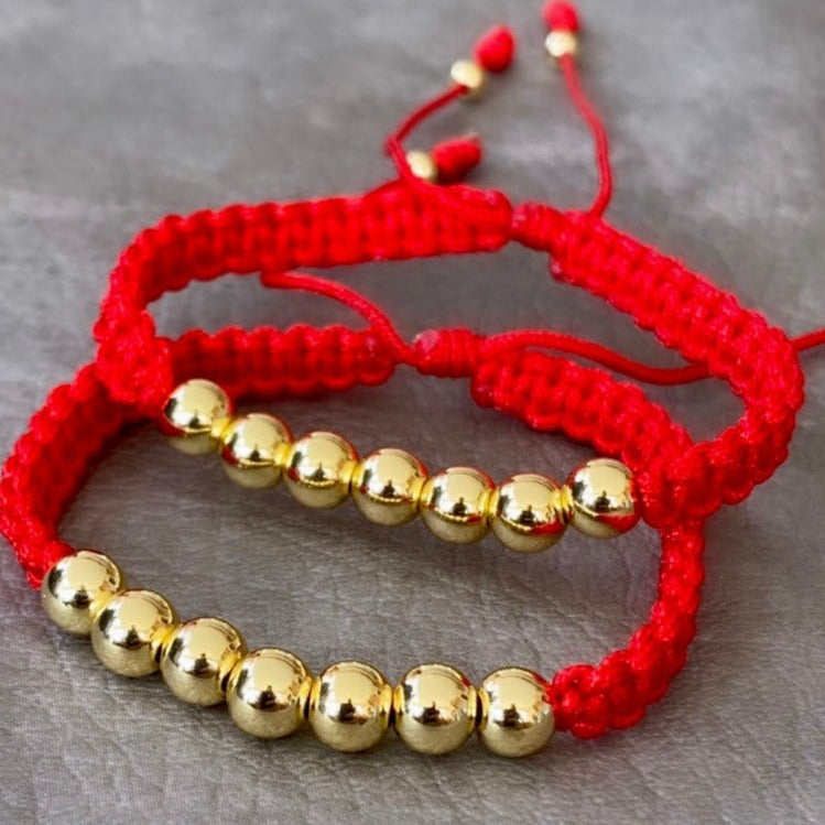 Pulseras pareja tejida golden hilo rojo