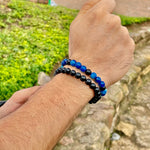 Set pulseras caballero ágata azul y ónix 8mm