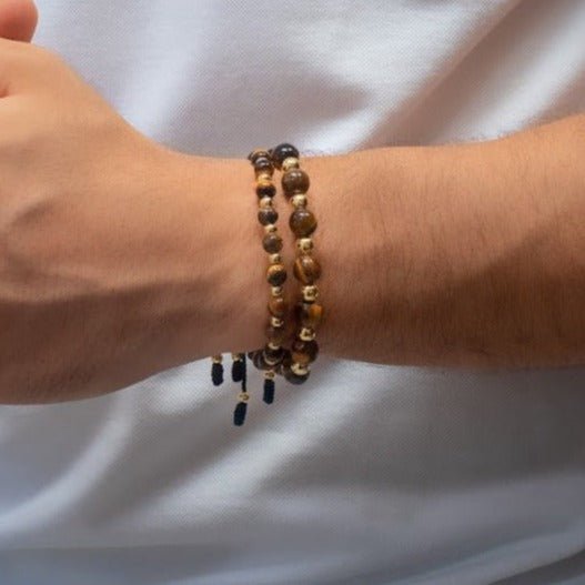 Pulseras set golden ojo de tigre